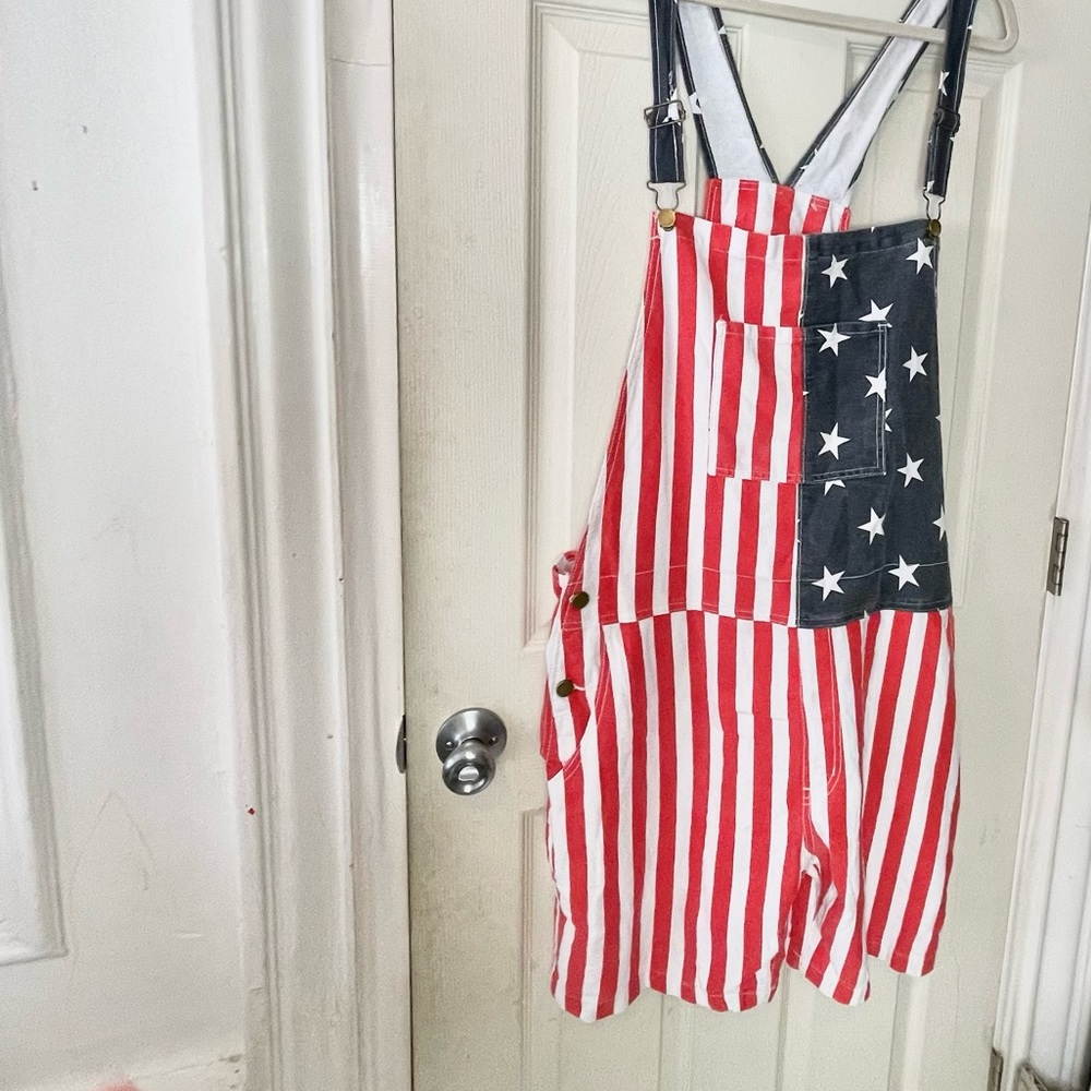 American flag denim romper jumpsuit XXL womens summer euc